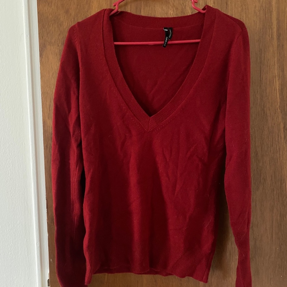 Red v-neck sweater